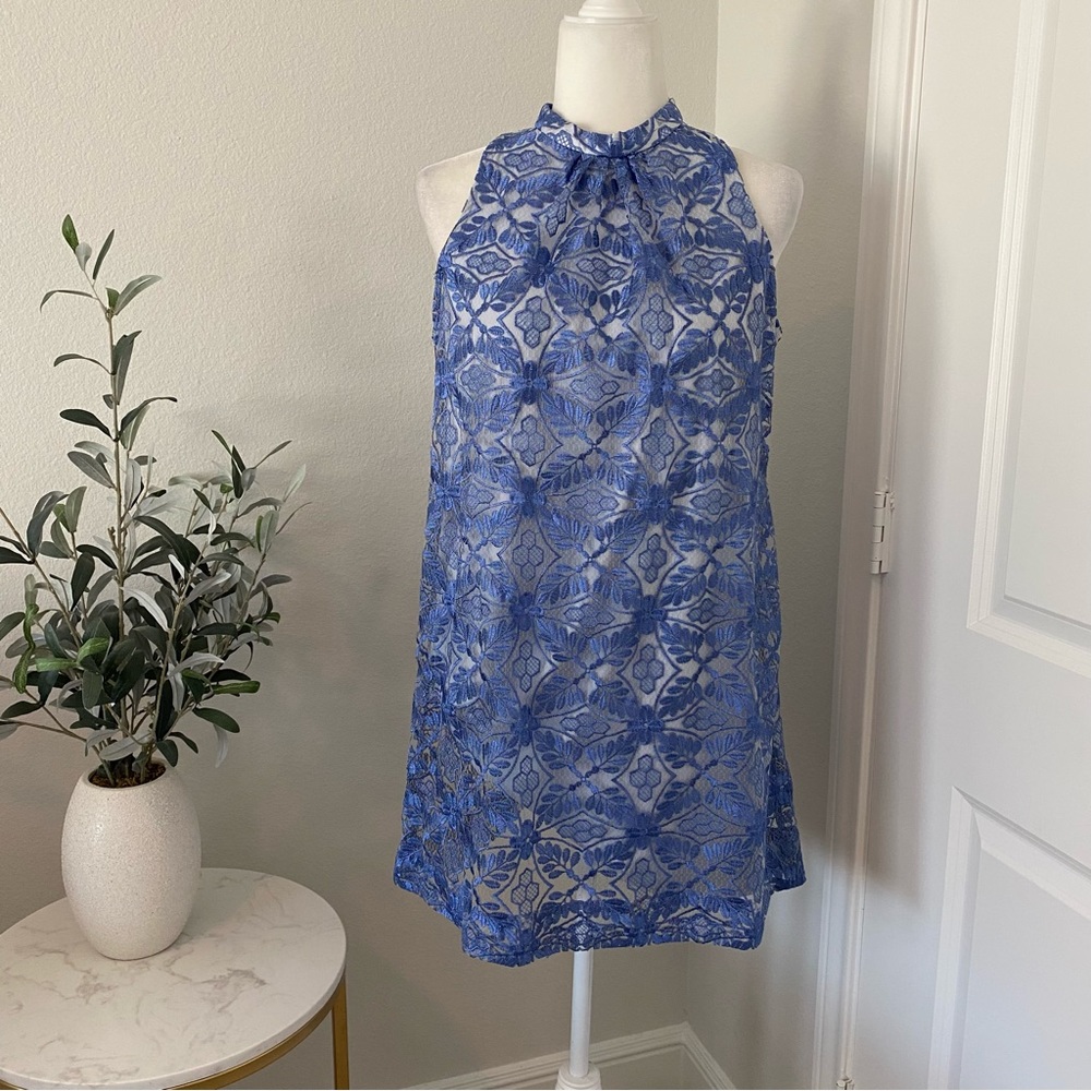 Erin Fetherston blue lace sleeveless dress 6
